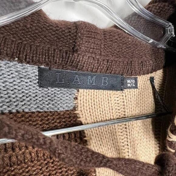 Y2K L.A.M.B oversized multi color patchwork Poncho Sweater, Rare! - Picture 5 of 8